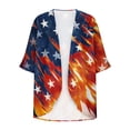 thumbnail image 6 of NTACZA Flowy Light Weight Cardigan Women Patriotic Star Print Chiffon 3/4 Sleeve Open Front Kimono Coverups Regular Orange, 6 of 6