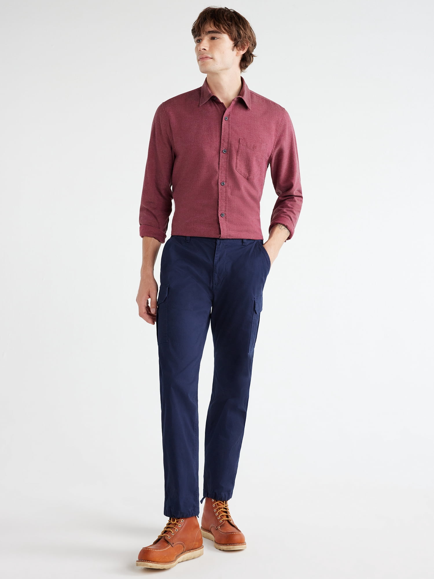 Free Assembly Men's Herringbone Shirt with Long Sleeves, Sizes XS-3XL