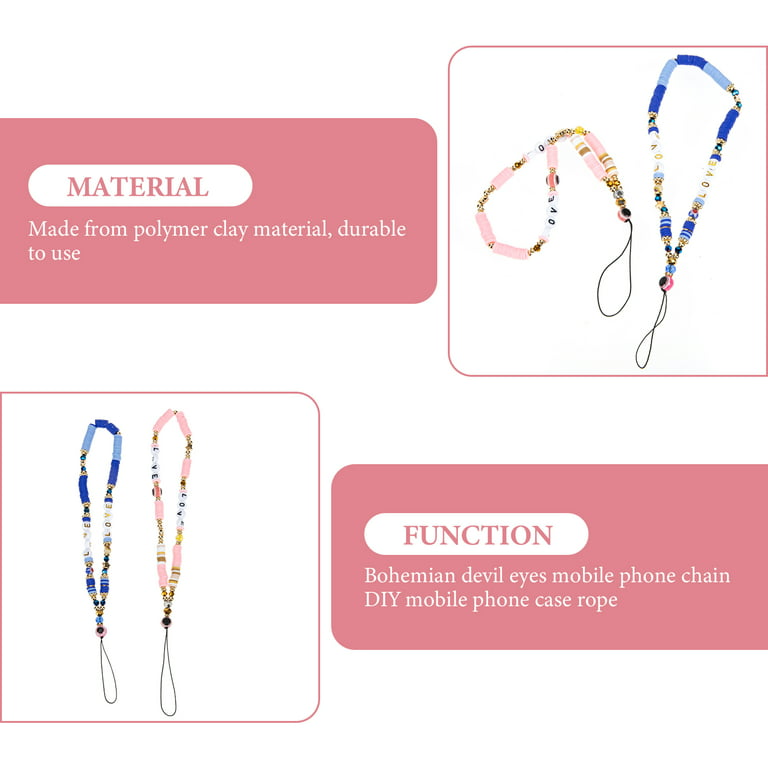 NUOLUX Lanyard Strap Wrist Beaded Eye Evil Chain Charm Beads Bracelet  Mobile Polymer Clay Bead String Strap Colorful Cell