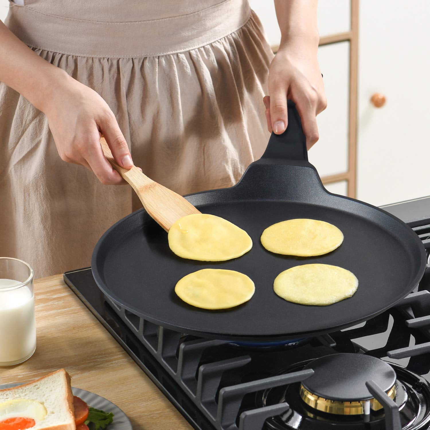 Aluminum Non-stick Dosa Pan Nonstick Dosa Tava Griddle Dosa Pan Round  Griddle Crepe Pancake Easy To cook Indian style Cookware with handle Pizza  Crepe