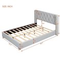 thumbnail image 3 of Full Size Platform Bed with Button Tufted Headboard, PU Upholstered Bed Frame with Metal Strips and Wooden Slat Support, Noise Free, No Box Spring Needed, Easy Assembly, Off White, 3 of 7
