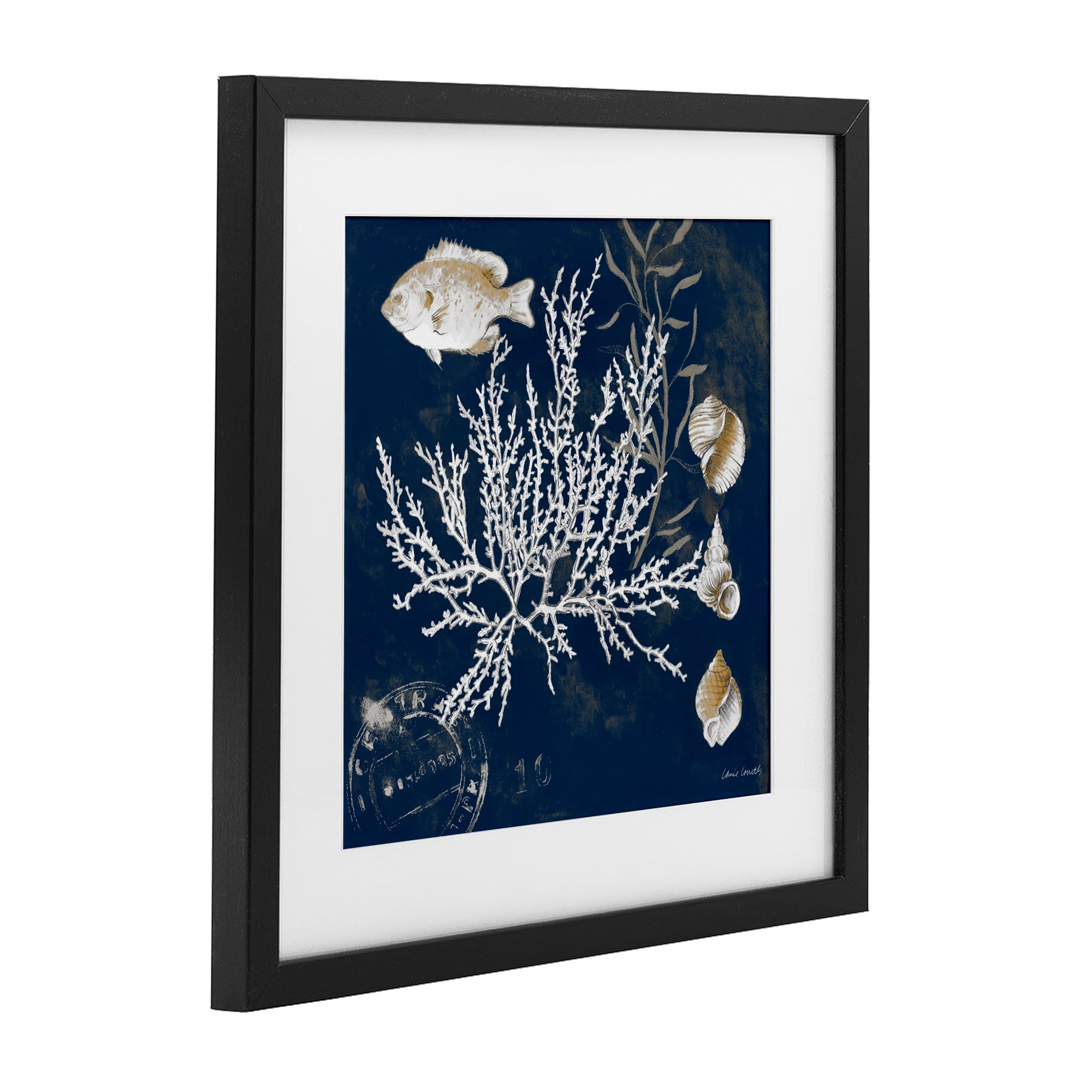 Stupell Industries Coral Medley on Blue Black Framed Print Under Glass, design by Lanie Loreth