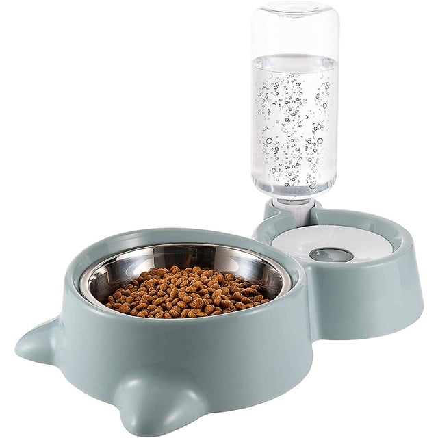 Comedero doble para perros y gatos, comedero de acero inoxidable para mascotas, estación de resina antiderrame, comedero para mascotas con bebedero automático.