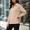 thumbnail image 4 of Vynhevius Womens Sweatshirt Solid V Neck Long Sleeve Side Slit Casual Loose Pullover Top, 4 of 9