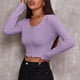 thumbnail image 5 of Sexy Crop Tops Cremallera Slim Fit O Cuello Camiseta de manga larga Tops Camiseta casual de color só Abanopi Morado/Grande, 5 of 7