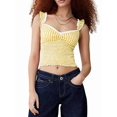 thumbnail image 4 of Women Gingham Lace Trim Square Neck Crop Tank Tops Plaid Y2K Sleeveless Slim Fitted Camis Shirts Yellow L, 4 of 8