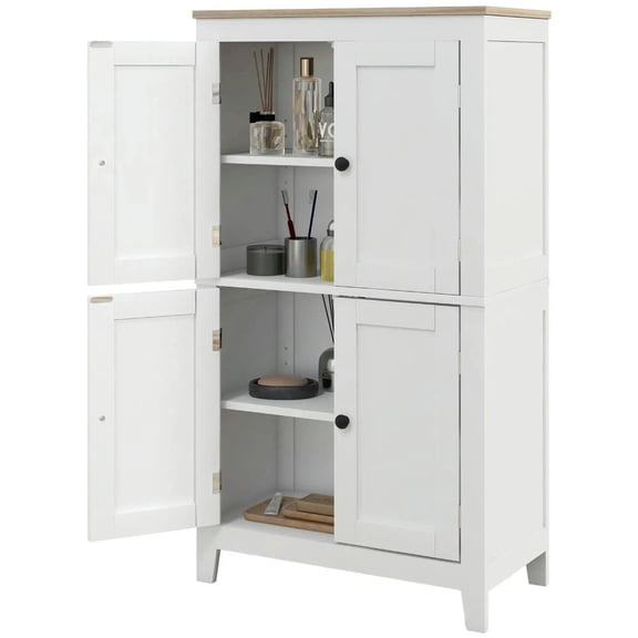 Topcobe Bathroom Storage Cabinet, Modern Bathroom Floor Cabinet with 4 Doors and 2 Adjustable Shelves, Modern Furniture for Indoor, White