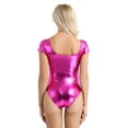 thumbnail image 3 of Sxiwei Women's Girls Long/Short Sleeve Shiny Metallic Spandex Gymnastics Leotard Dancewear Bodysuit Rose XL, 3 of 6