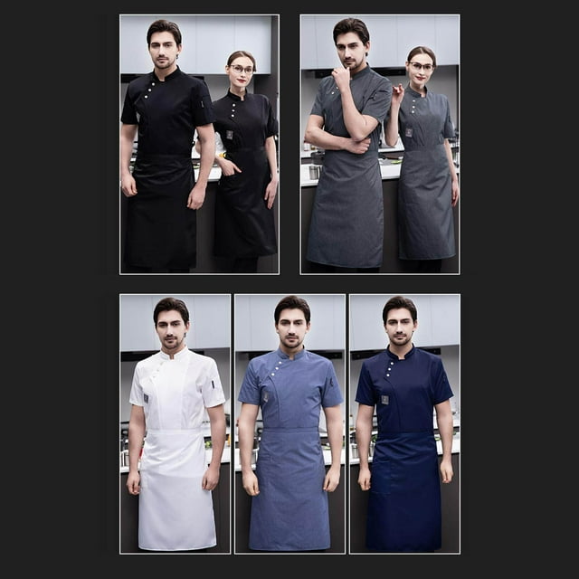 Langgg Veste de Chef à Manches Courtes Veste de Chef Manteau Uniforme Veste Simple Unisexe Respirant pour Restaurant Gris TTG