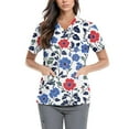 thumbnail image 3 of Red White And Royal Blue, 4Th Of July Scrub Tops Women Plus Size V Neck Short Sleeve Workwear With Double Layer Pockets Blue American Flag Top Under Shirts Pants Outfits (S, Sky Blue) ZMTing, 3 of 3