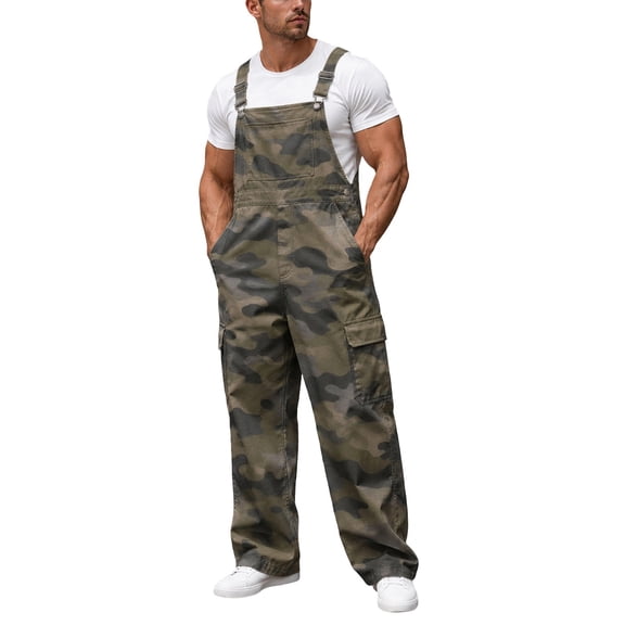 SJLDQY Men's Camo Bib Overall Adjustable Straps Denim Overalls for Men Fall Winter Outdoor Casual Utility Workwear with Pockets