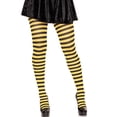 thumbnail image 1 of Mallas Leg Avenue de nailon a rayas para mujer, color negro y amarillo, 1 of 2