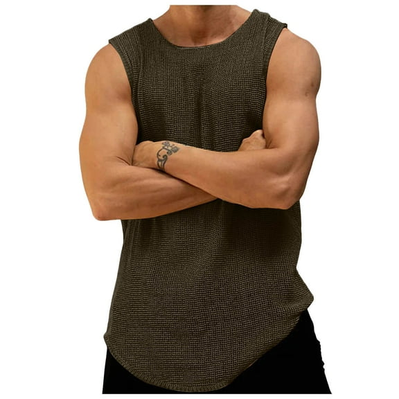 Afdoent Men's Tank Top Mens Summer Thin Knit Vest Casual Solid Color Knit Vest Comfortable