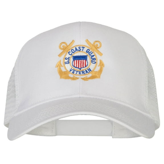 US Coast Guard Veteran Anchors Embroidered Solid Cotton Mesh Pro Cap - White OSFM