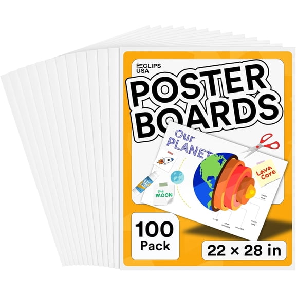 E-CLIPS USA White Poster Board 22”x28” Poster Board for Presentations & School Supplies, 100-Pack