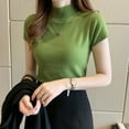 thumbnail image 3 of Jewelreauty Womens Short Sleeve Turtleneck Shirts Casual Pullover Slim Fit Undershirts Solid Color Soft Top (One Size, Green), 3 of 3