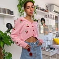 thumbnail image 3 of ZECATL Femmes Manches Longues Style Preppy 90 S Cerise Broderie Bouton de Récolte en Bas Tricot Cardigan Pull Pull Pull, 3 of 9