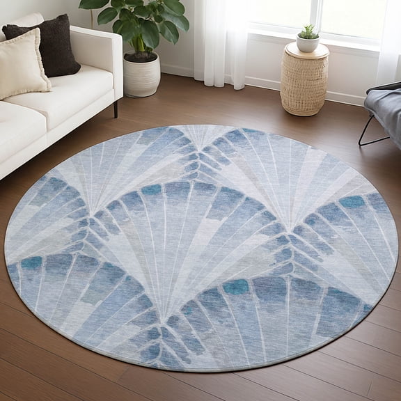 Addison Rugs Chantille Indoor/Outdoor Transitional Coastal Sky Machine Washable Round Rug, 8' x 8'