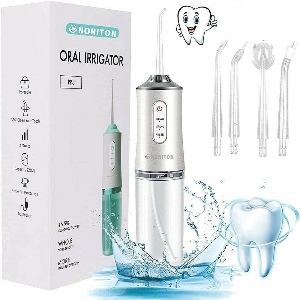 JinYi Rechargeable Codles Wator Floses Deutal Orel Irrigotor with 4 Jet Tips(White)