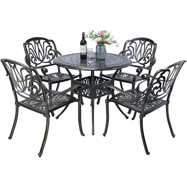 5Piece Outdoor Patio Dining Set, AllWeather Cast Aluminum