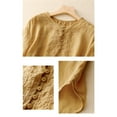 thumbnail image 4 of Yellow Women's Short Sleeve T-shirt, Women'S Vintage Cotton Linen Round Neck Embroidery Loose Mid Sleeve T Shirt Top,Women's Short sleeve T-shirt M, 4 of 5