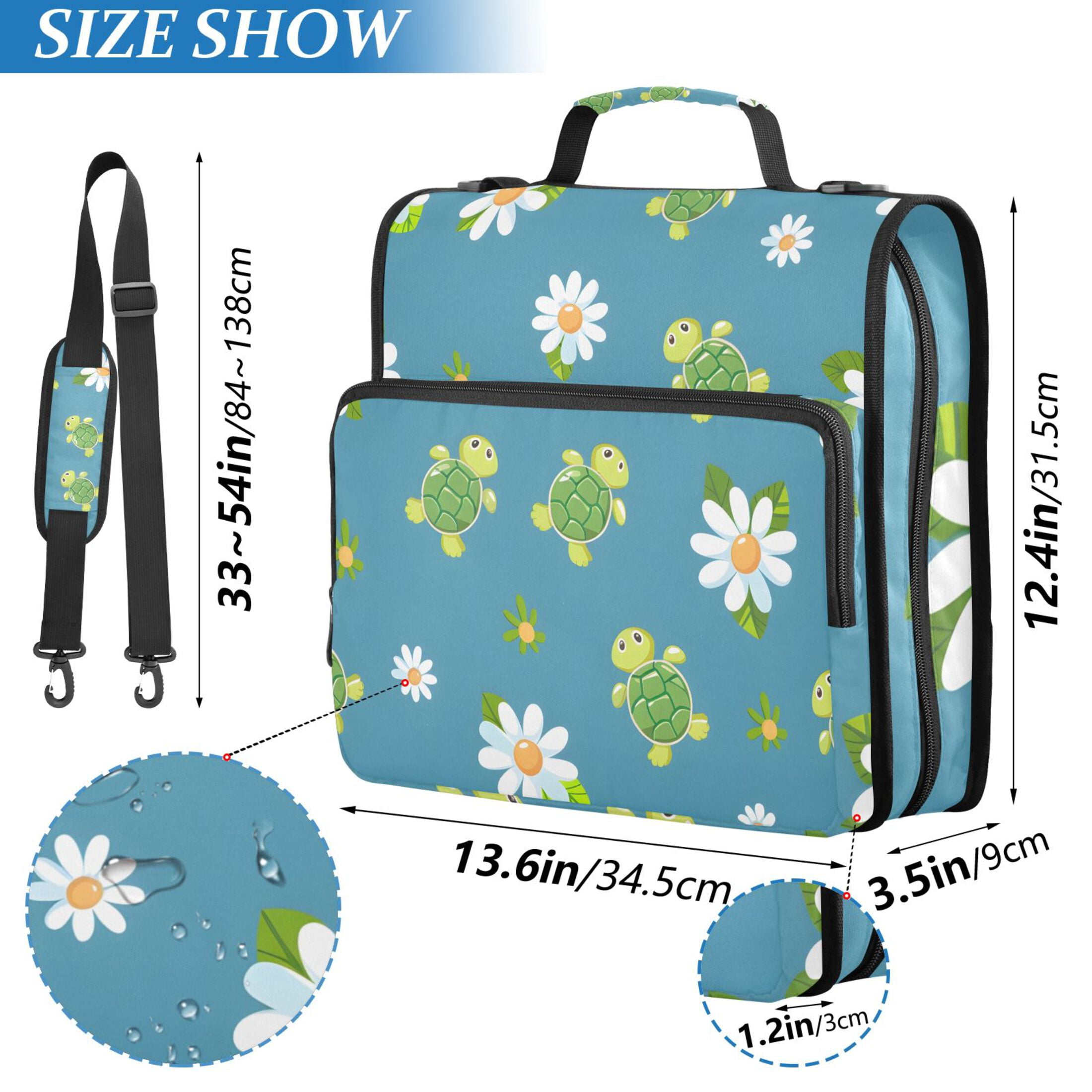 ALAZA Zipper Binder Cartoon Cute Turtles Daisies Flowers 3 Ring Trapper Keeper File Folder Organizer Bag