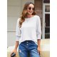 thumbnail image 2 of Camisa Bluetime de manga 3/4 para mujer, cuello redondo, corte holgado, color blanco, 2 of 6