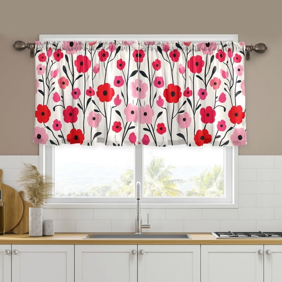Yayeee Kitchen Curtains Tier Set of 2 Light Filtering 57"x24" Over Sink Window Panels, Pink Floral