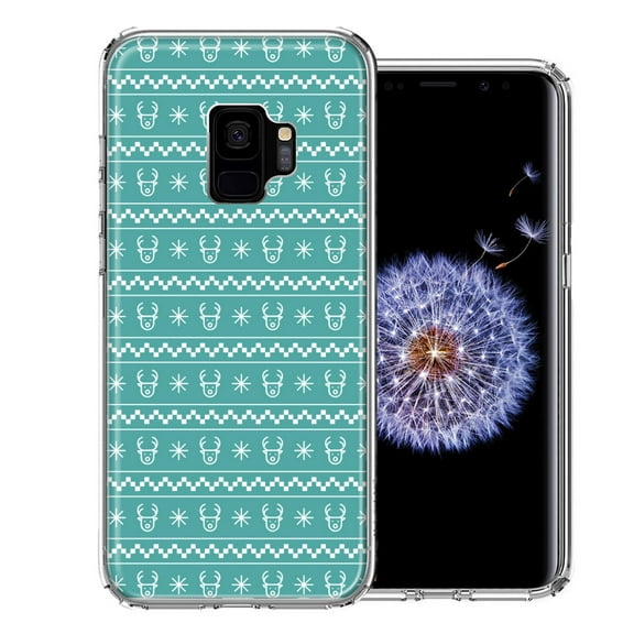 MUNDAZE For Samsung Galaxy S9 Teal Christmas Reindeer Pattern Design Double Layer Phone Case Cover