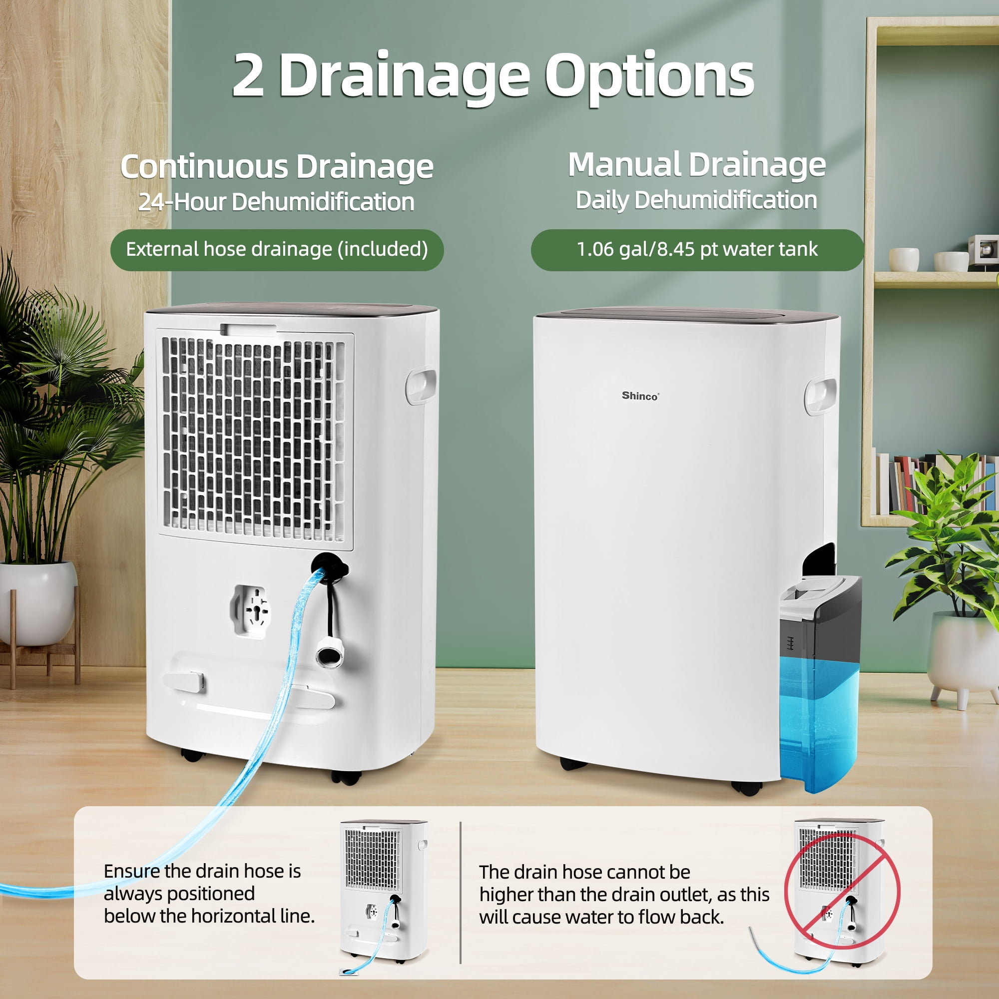 85 pt. 5,000 sq.ft. Portable Dehumidifier in White, with Auto Defrost, Variable Speeds, Continuous Run, 24H Timer