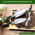 thumbnail image 3 of Juego de herramientas de jardín, kit de jardinería resistente de aluminio fundido de 3 piezas que incluye paleta de mano, paleta de trasplante y rastrillo de mano cultivador, con mango, 1,23 cp, 3 of 6