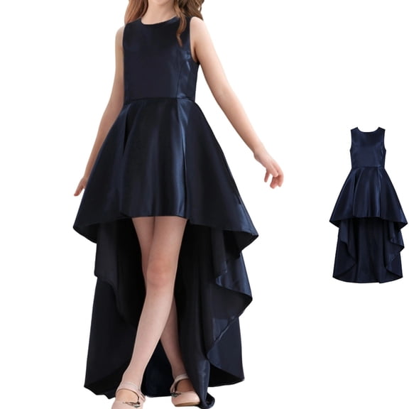 HJYCHN Kids Dress Sleeveless High Low Evening Gown with Asymmetric Hemline for Girls Dress 10-11 Years