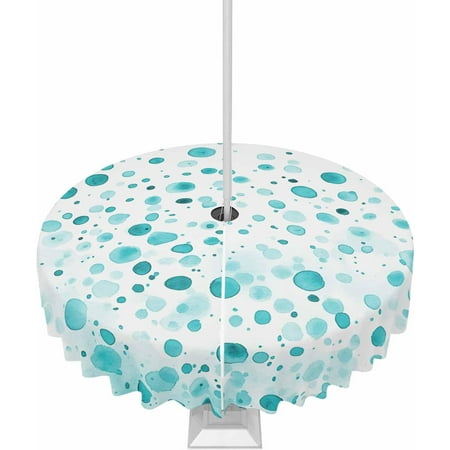 

Outdoor Tablecloth with Umbrella Hole and Zipper 60R Polka Dot Watercolor Gradient Teal Green Table Cover for Round Tables Waterproof Tabletop Collection for Patio Garden Picnic Camping