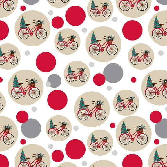 Christmas Bicycle Bike and Cat in Basket Premium Gift Wrap Wrapping Paper Roll