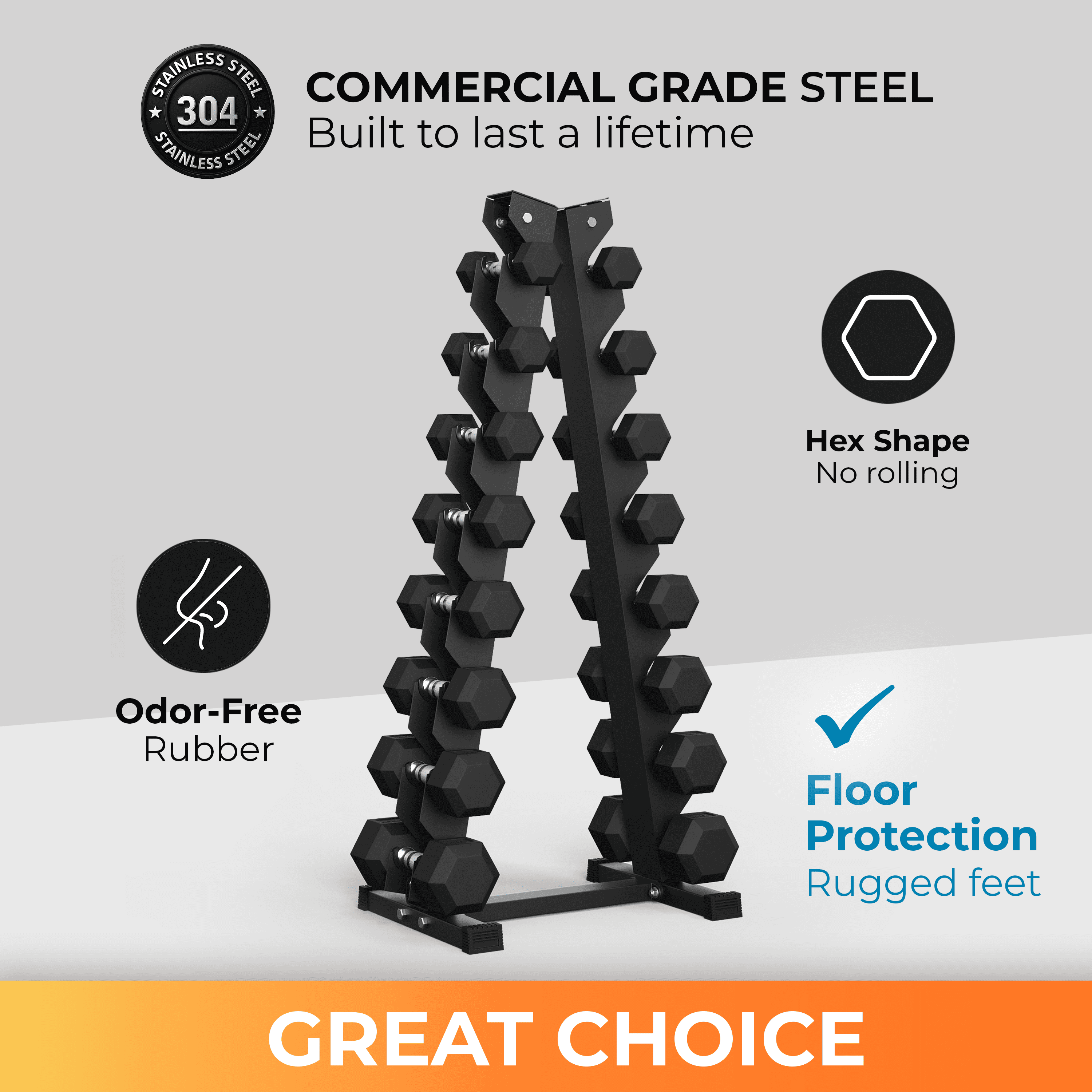Rubber Hex Dumbbell Set with Rack, 8 Pair of 10-50 lb (450lbs) Rubber Coated Dumbbell Set with Rack Stand, Weight Rack with Dumbbells