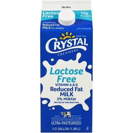 Crystal Creamery Lactose Free Reduced Fat Milk with Vitamin A & D, 0.5 Gallon Carton