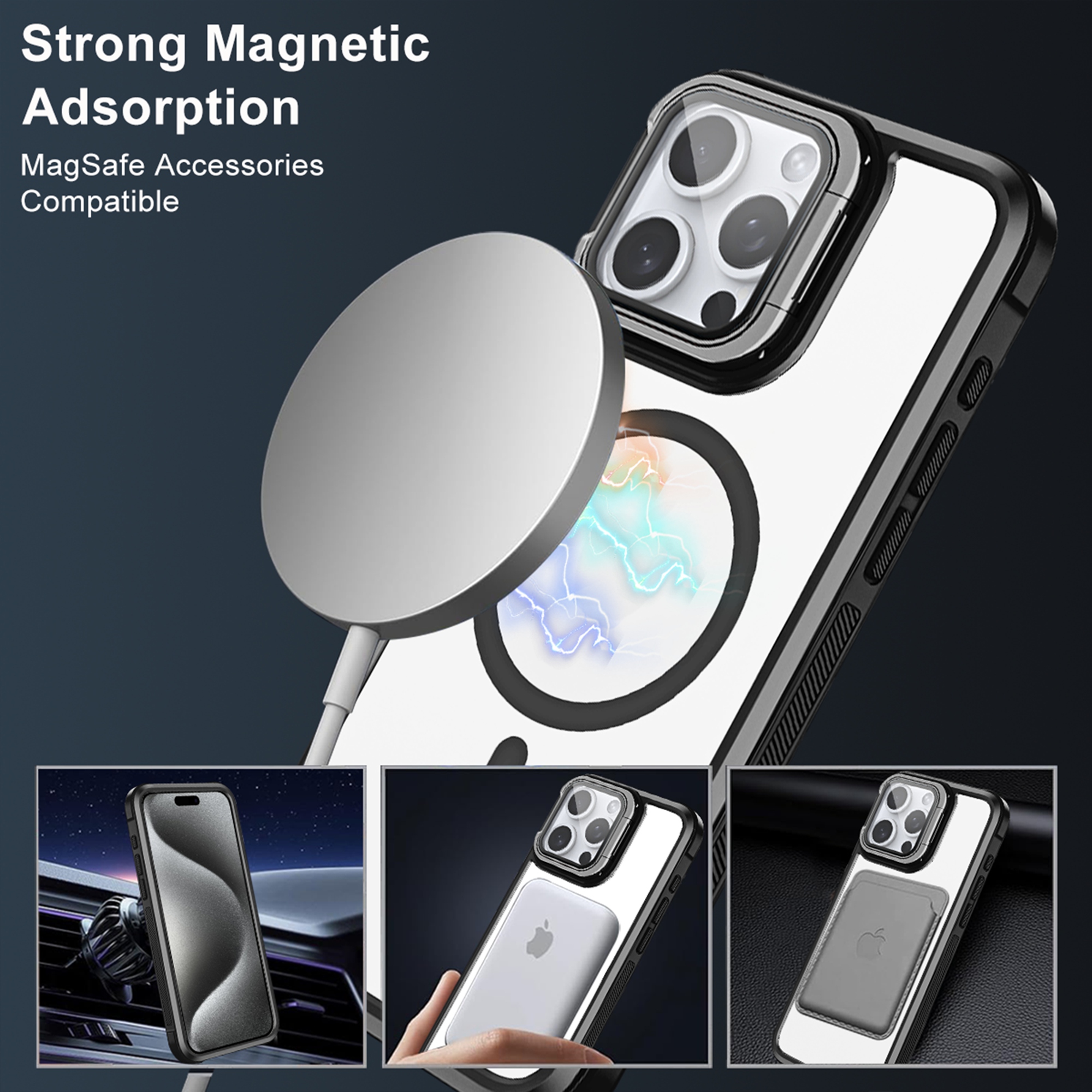 SORAKA Cover IPhone 11 Pro Max Trasparente Con Anello Girevole 360° E Piastra Metallica Per Supporto Magnetico Auto