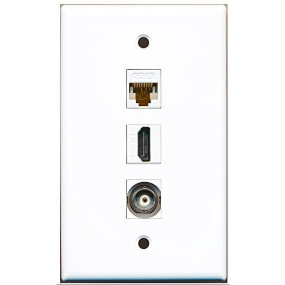 RiteAV - 1 Port HDMI and 1 Port BNC and 1 Port Cat6 Ethernet White Wall Plate