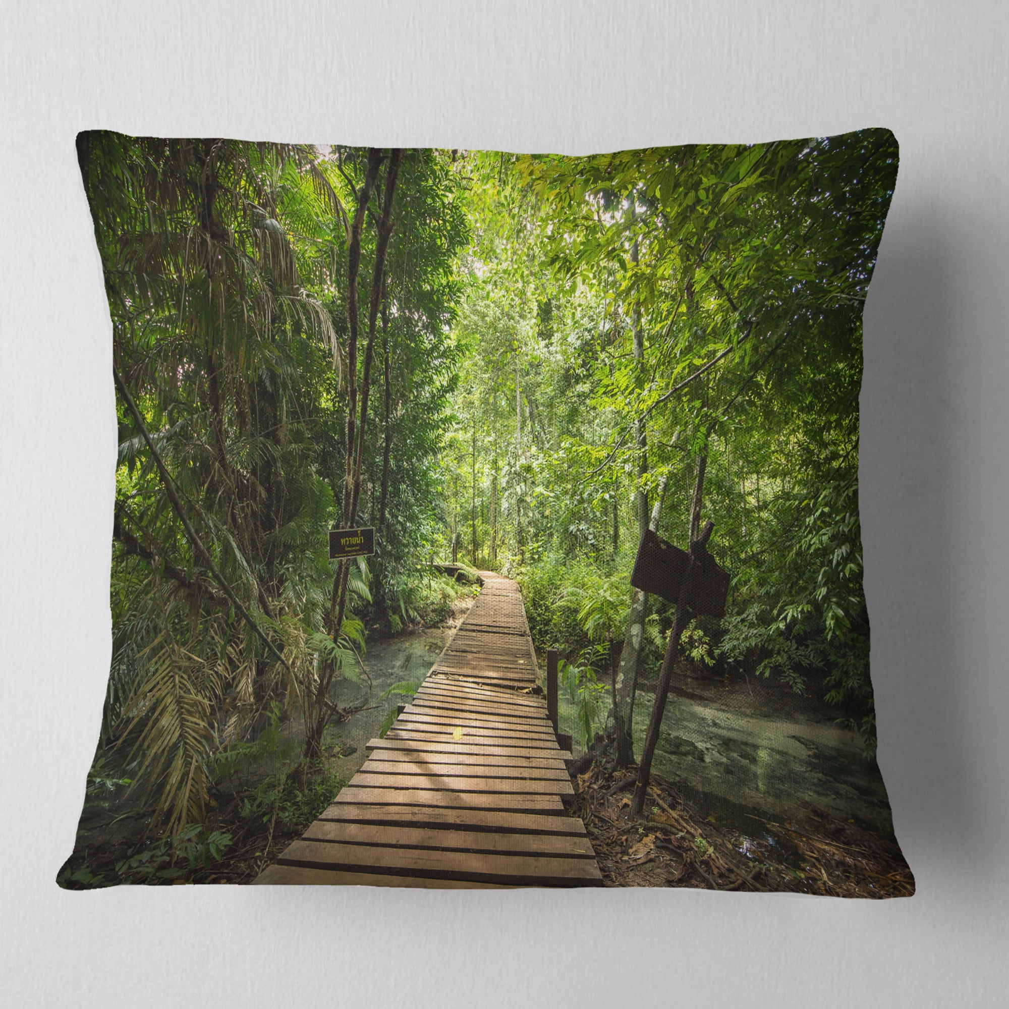 Designart Forest Way to Emerald Pool - Landscape Photo Throw Pillow - 16x16