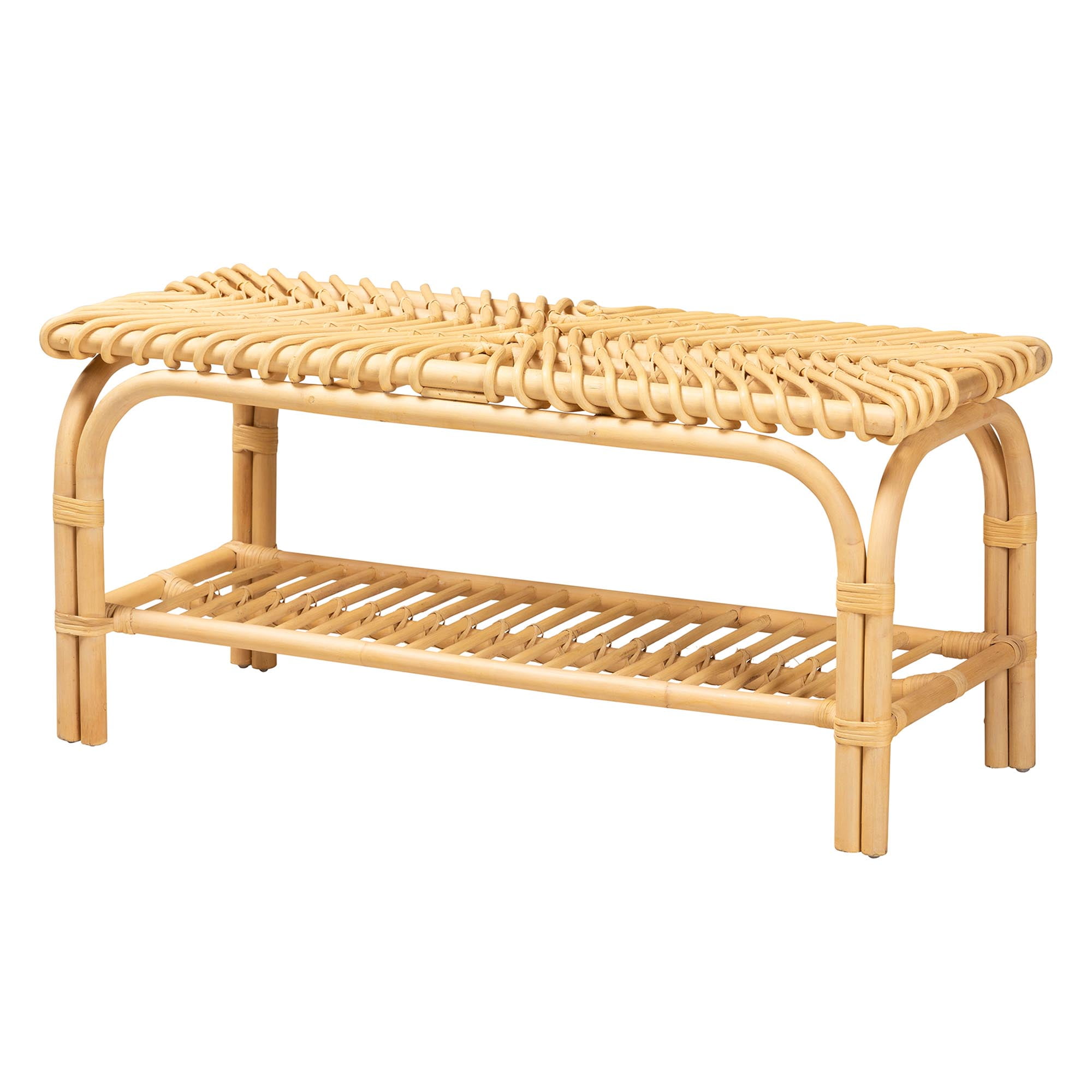 bali & pari Himari Rattan BOHO Bench, Natural Brown