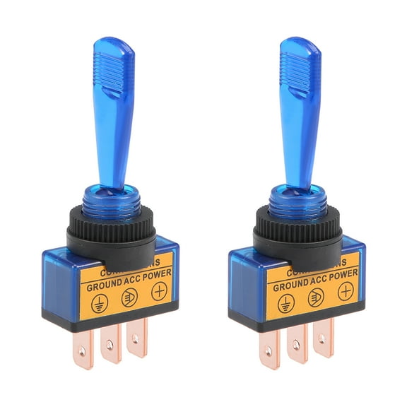2Pcs SPST Latching Rocker Toggle Switch Blue LED Light 20A 12V 3P ON-OFF