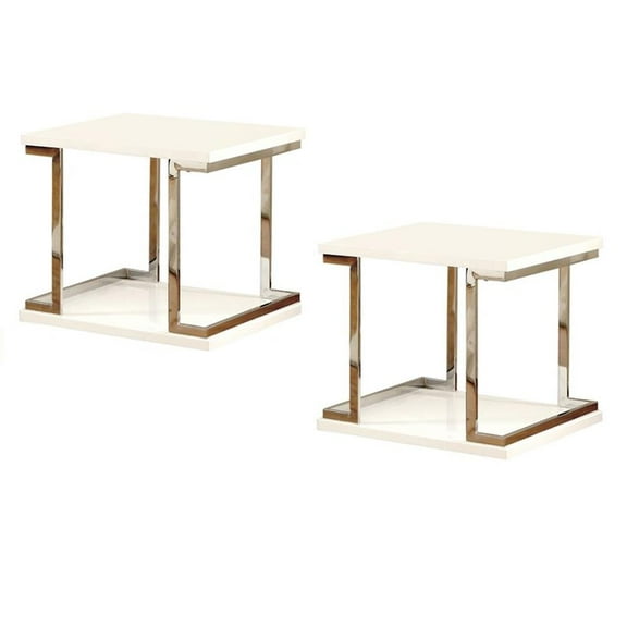 Home Square Wood Square End Table in White (Set of 2)