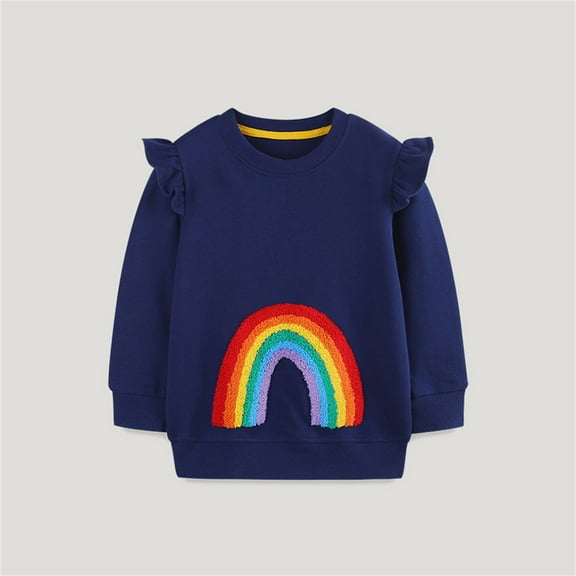 Tfken T-Shirts For Girls Toddler Long Sleeve Rainbow Print Cute Tee Fashion Crew Neck Dark Blue Tops Size 12-24 Months