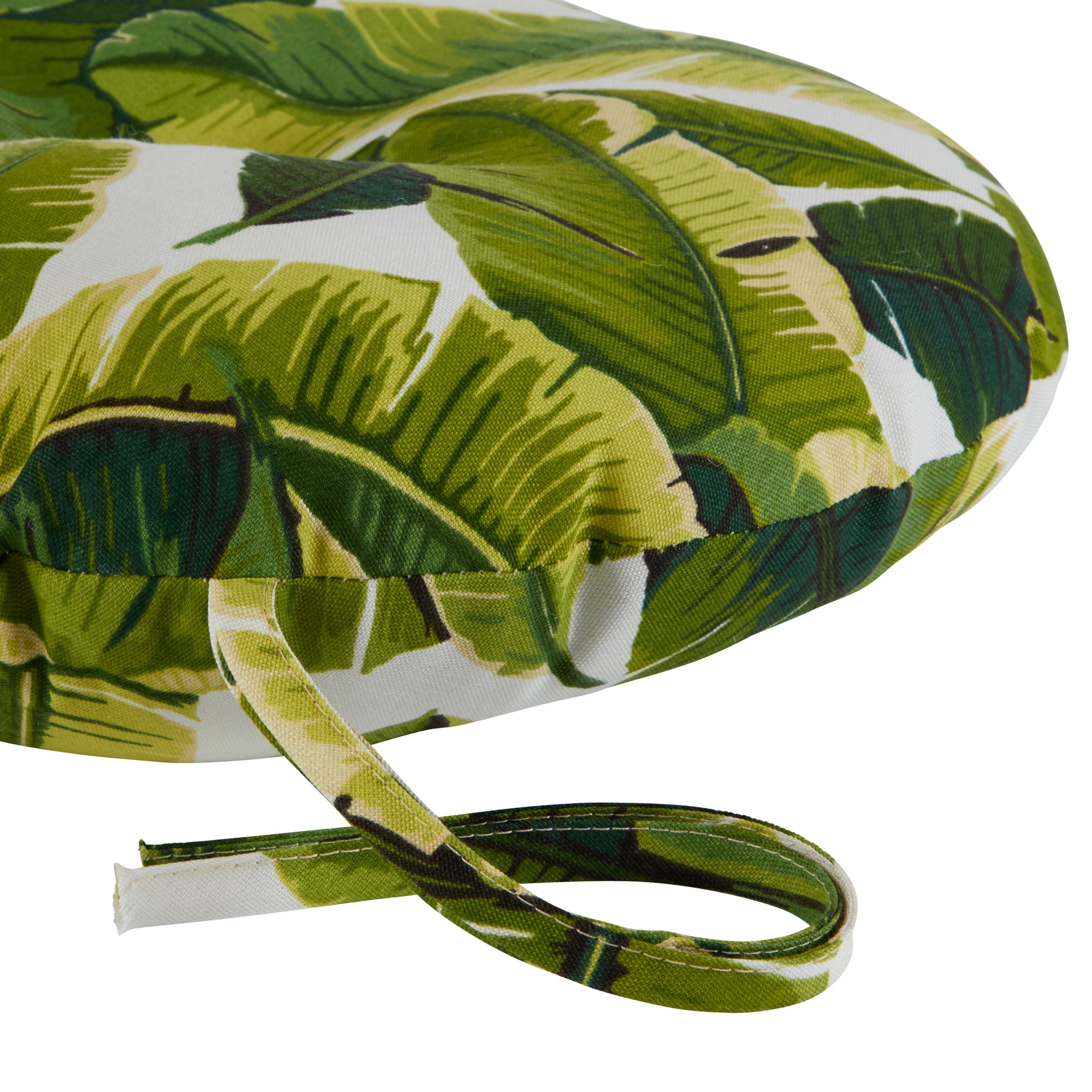 Palm Leaves White 15-inch Outdoor Round Bistro Chair Cushion (2-pack)