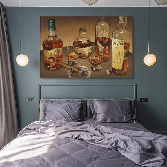 1pc Whiskey Bottles and Cigar Still - Life Canvas Art, Framed Decor room hanging Wall Picture Decor for Home Gifts, living room, bathroom, bedroom, kitchen wall art decor canvas wall art