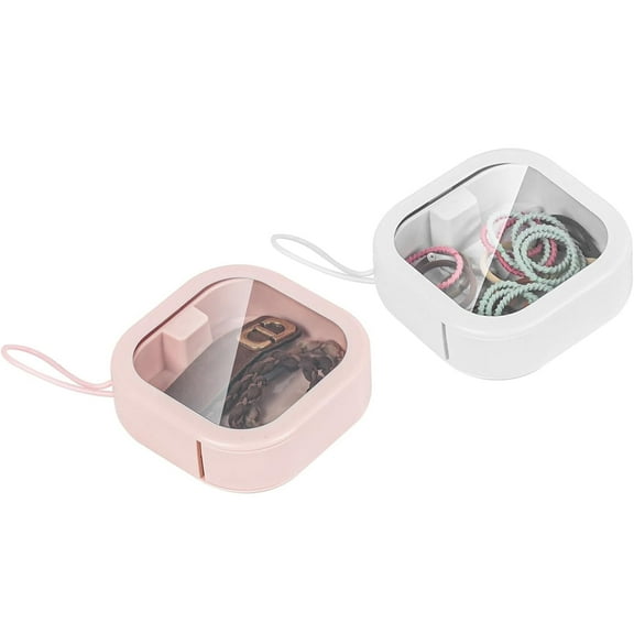 GoXteam 2Pcs Hair Tie Organizer Portable Hair Accessory Storage Containers Stackable Hair Tie Bobby Pin Holder Home Cotton Swab Dispenser Hair Accessories Jewelry Organizer Box, Pink White