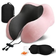 POWER OF NATURE Travel Pillow Memory Foam Neck Pillow U Shaped Pillow Car Adult Pillow Neck & Head Support Rest Cushion Washable Airplane Travel Kit with  Eye Mask, Earplugs, Travel Bag