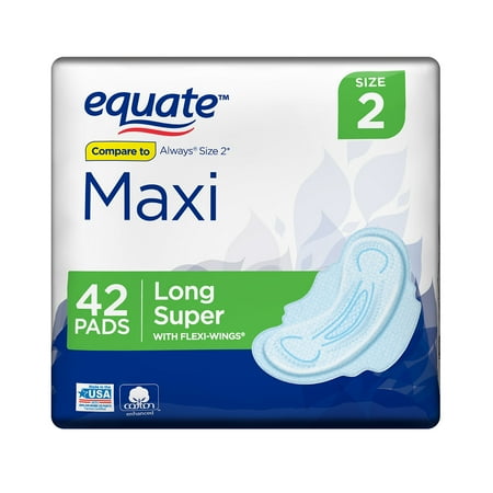- Equate Maxi Pads with Flexi-Wings, Long, Super, 42 Count, Size 2