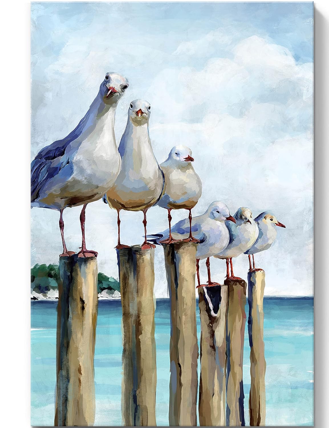 YCCJ-Ocean Wall Art Coastal Sea Bird Artwork Unframed Prints Wall Decor Teal Beach Canvas Paintings for Bathroom Bedroom Living Room Decor 16"x24"