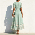 thumbnail image 5 of KLHDSF Dresses For Women Deep V-Neck Short Sleeve Fit And Flare Causal Floral Summer Dress Light Green XL, 5 of 5